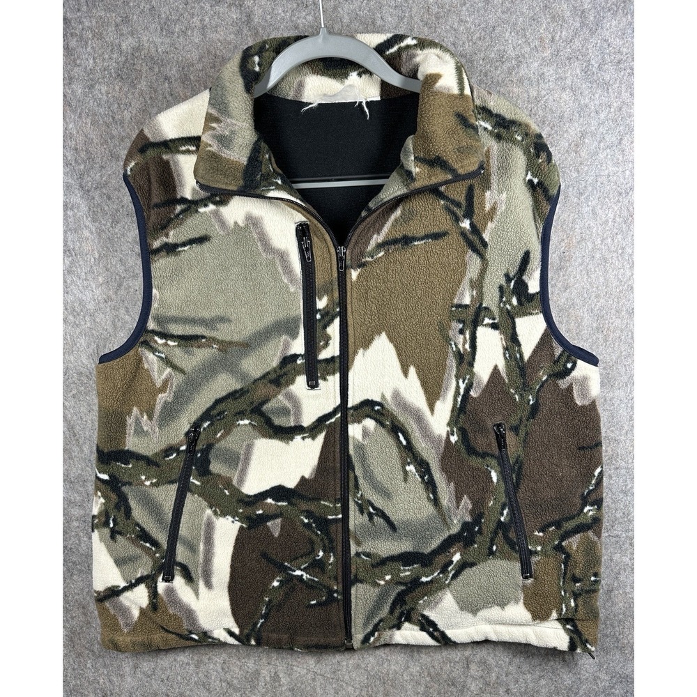 Vintage Predator Camo Fleece Vest Mens Large Brown Deception Hunting Full Zip